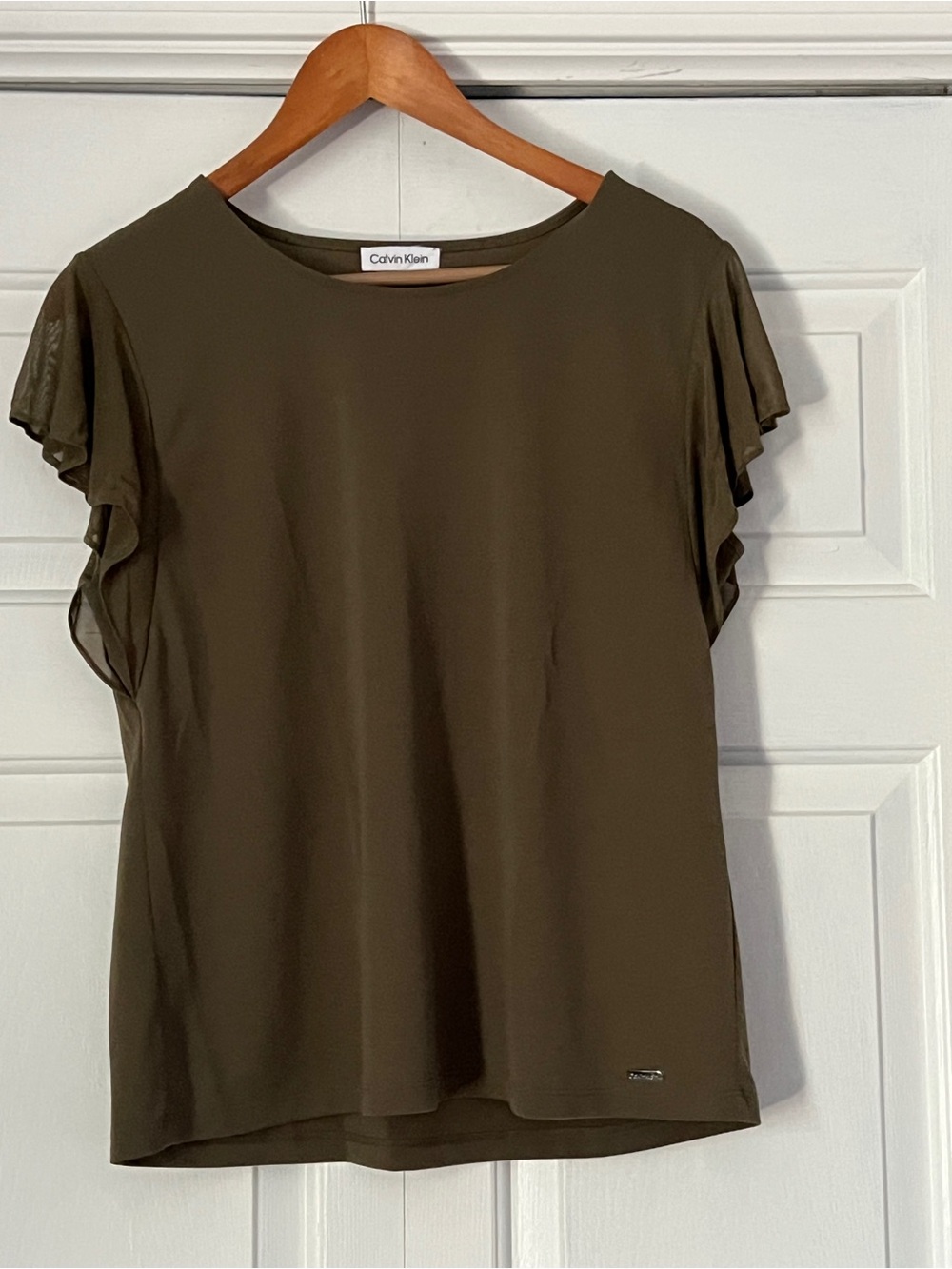 Calvin Klein Olive Ruffle Sleeve Blouse